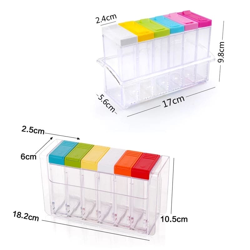 Set Of 6 Spice Box, Colorful Spice Container, Plastic Seasoning Box Set Of 6 Spice Box, Colorful Spice Container, Plastic Seasoning Box